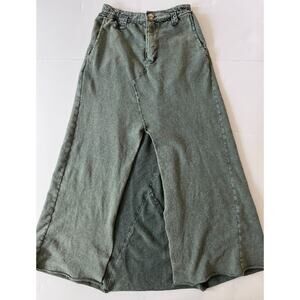 Free People One Kona Maxi Long Skirt S/P Green Washed Western Boho Slit Stretch
